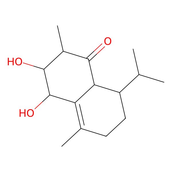 2D Structure of 3,4-dihydroxy-2,5-dimethyl-8-propan-2-yl-3,4,6,7,8,8a-hexahydro-2H-naphthalen-1-one 2D Structure of 3,4-dihydroxy-2,5-dimethyl-8-propan-2-yl-3,4,6,7,8,8a-hexahydro-2H-naphthalen-1-one