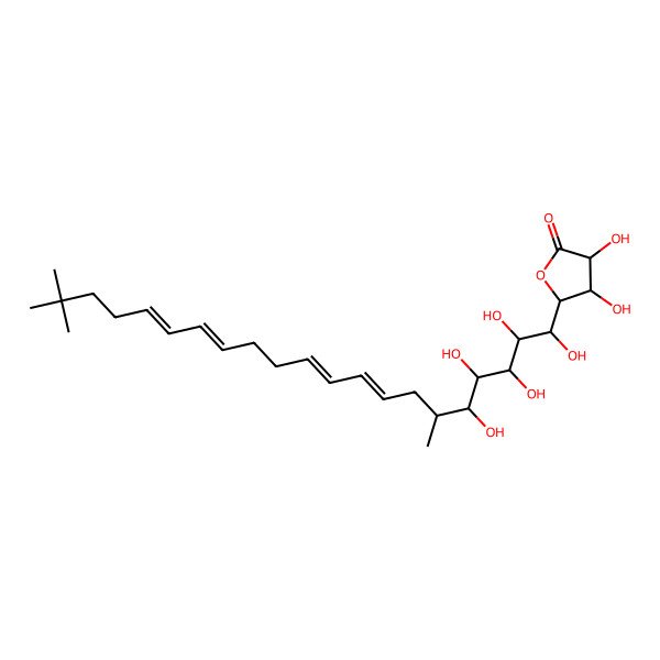 2D Structure of 3,4-Dihydroxy-5-(1,2,3,4,5-pentahydroxy-6,20,20-trimethylhenicosa-8,10,14,16-tetraenyl)oxolan-2-one