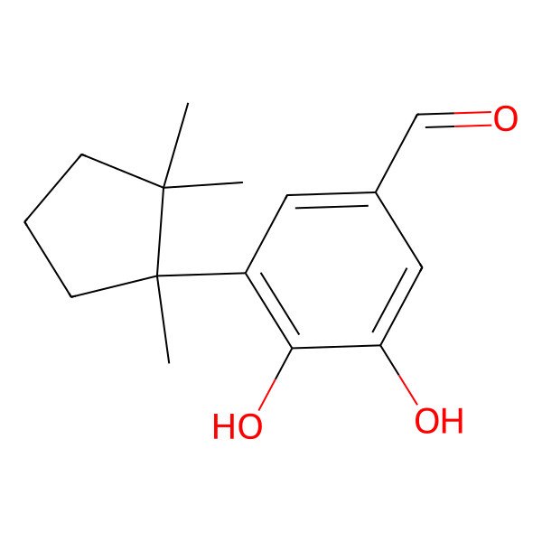 2D Structure of 3,4-dihydroxy-5-[(1S)-1,2,2-trimethylcyclopentyl]benzaldehyde
