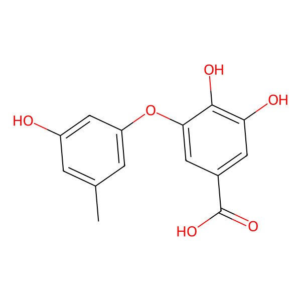 2D Structure of 3,4-Dihydroxy-5-(3-hydroxy-5-methylphenoxy)benzoic acid