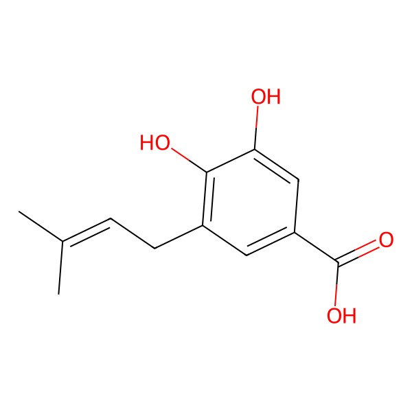 2D Structure of 3,4-Dihydroxy-5-(3-methylbut-2-en-1-yl)benzoic acid 2D Structure of 3,4-Dihydroxy-5-(3-methylbut-2-en-1-yl)benzoic acid
