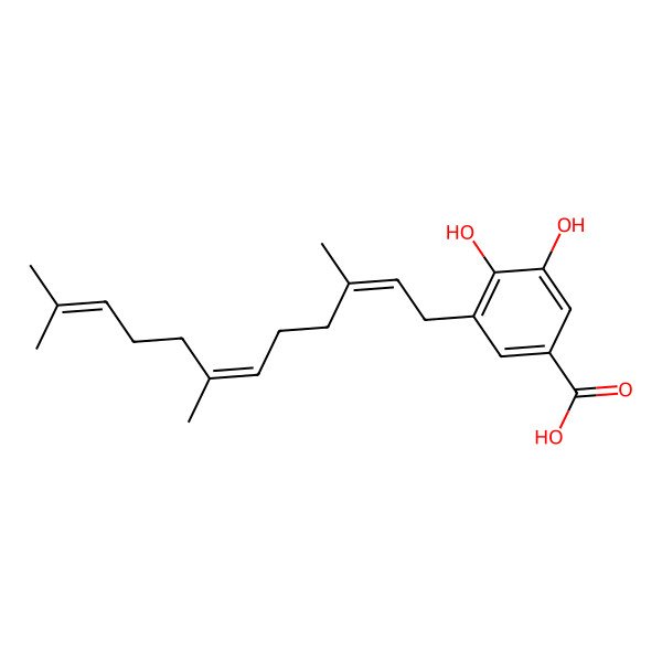 2D Structure of 3,4-Dihydroxy-5-(3,7,11-trimethyldodeca-2,6,10-trienyl)benzoic acid 2D Structure of 3,4-Dihydroxy-5-(3,7,11-trimethyldodeca-2,6,10-trienyl)benzoic acid