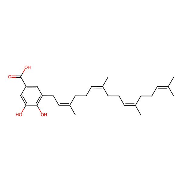 2D Structure of 3,4-Dihydroxy-5-(3,7,11,15-tetramethylhexadeca-2,6,10,14-tetraenyl)benzoic acid 2D Structure of 3,4-Dihydroxy-5-(3,7,11,15-tetramethylhexadeca-2,6,10,14-tetraenyl)benzoic acid