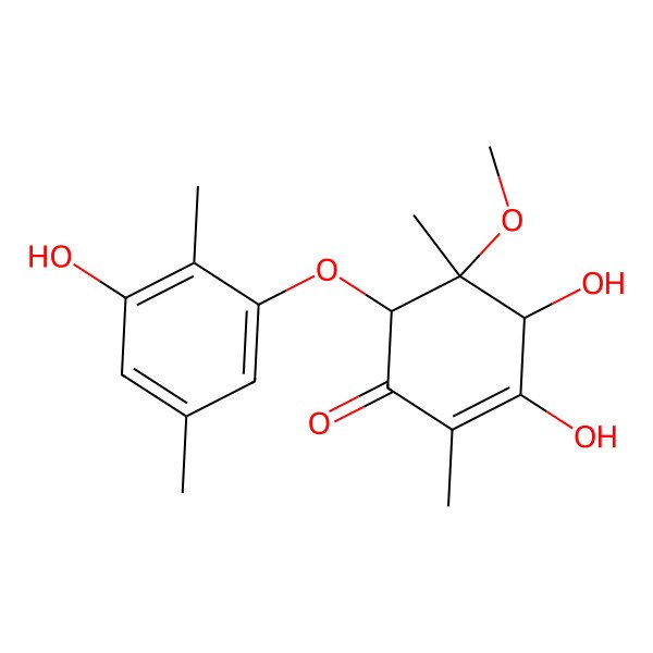 2D Structure of 3,4-Dihydroxy-6-(3-hydroxy-2,5-dimethylphenoxy)-5-methoxy-2,5-dimethylcyclohex-2-en-1-one
