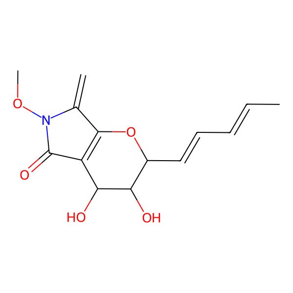 2D Structure of 3,4-dihydroxy-6-methoxy-7-methylidene-2-penta-1,3-dienyl-3,4-dihydro-2H-pyrano[2,3-c]pyrrol-5-one