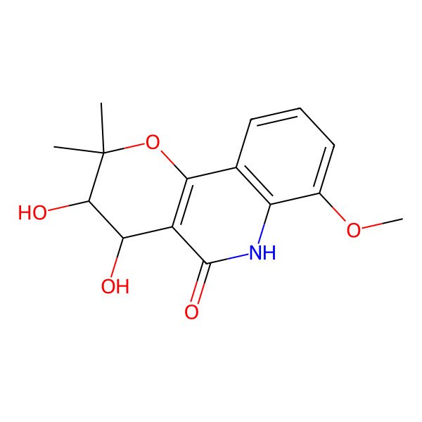 2D Structure of 3,4-dihydroxy-7-methoxy-2,2-dimethyl-4,6-dihydro-3H-pyrano[3,2-c]quinolin-5-one