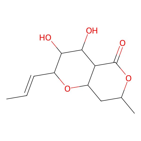 2D Structure of 3,4-dihydroxy-7-methyl-2-prop-1-enyl-3,4,4a,7,8,8a-hexahydro-2H-pyrano[3,2-c]pyran-5-one