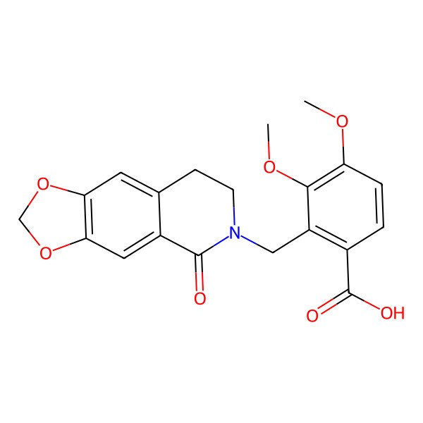 2D Structure of 3,4-Dimethoxy-2-[(5-oxo-7,8-dihydro-[1,3]dioxolo[4,5-g]isoquinolin-6-yl)methyl]benzoic acid