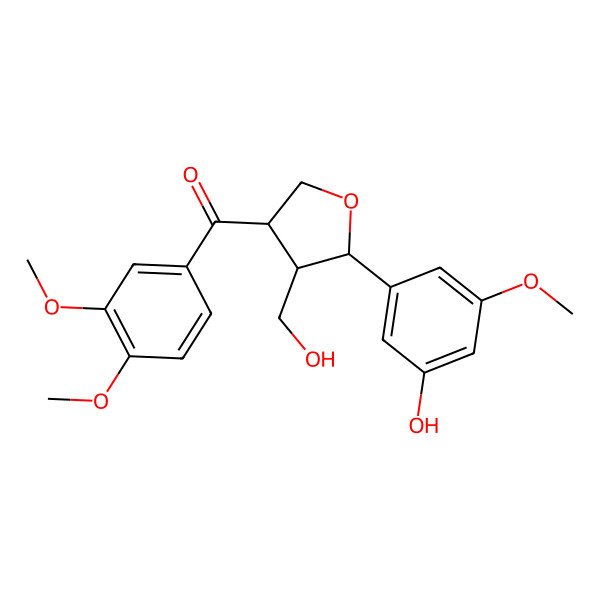 2D Structure of (3,4-Dimethoxyphenyl)-[5-(3-hydroxy-5-methoxyphenyl)-4-(hydroxymethyl)oxolan-3-yl]methanone