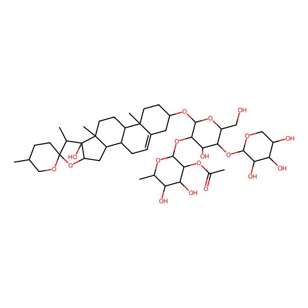2D Structure of [4,5-Dihydroxy-2-[4-hydroxy-6-(hydroxymethyl)-2-(8-hydroxy-5',7,9,13-tetramethylspiro[5-oxapentacyclo[10.8.0.02,9.04,8.013,18]icos-18-ene-6,2'-oxane]-16-yl)oxy-5-(3,4,5-trihydroxyoxan-2-yl)oxyoxan-3-yl]oxy-6-methyloxan-3-yl] acetate