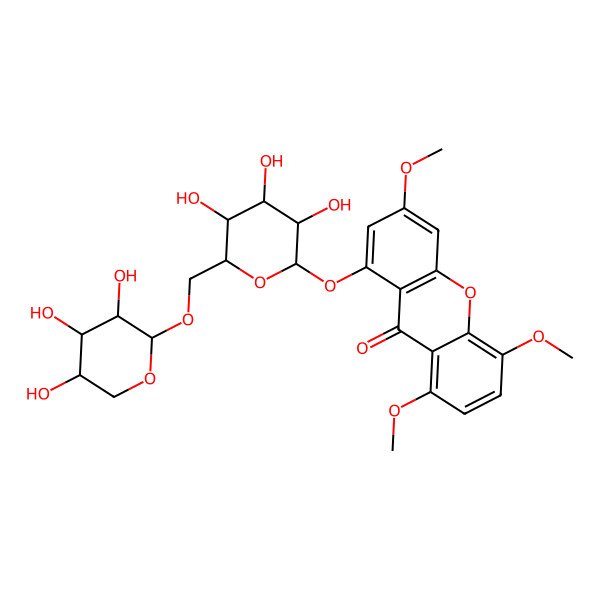 2D Structure of 3,5,8-trimethoxy-1-[(2S,3R,4S,5S,6R)-3,4,5-trihydroxy-6-[[(2S,3R,4S,5R)-3,4,5-trihydroxyoxan-2-yl]oxymethyl]oxan-2-yl]oxyxanthen-9-one