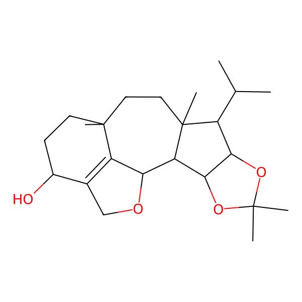 2D Structure of 5,5,9,12-Tetramethyl-8-propan-2-yl-4,6,18-trioxapentacyclo[10.6.1.02,9.03,7.016,19]nonadec-16(19)-en-15-ol