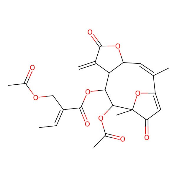 2D Structure of [(2Z,4R,8S,9S,10S,11R)-10-acetyloxy-2,11-dimethyl-7-methylidene-6,12-dioxo-5,14-dioxatricyclo[9.2.1.04,8]tetradeca-1(13),2-dien-9-yl] (E)-2-(acetyloxymethyl)but-2-enoate