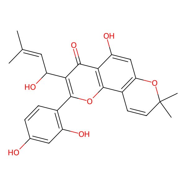 2D Structure of 2-(2,4-Dihydroxyphenyl)-5-hydroxy-3-(1-hydroxy-3-methylbut-2-enyl)-8,8-dimethylpyrano[2,3-h]chromen-4-one