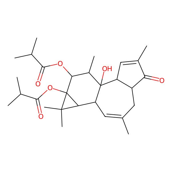 2D Structure of [1-Hydroxy-4,8,12,12,15-pentamethyl-13-(2-methylpropanoyloxy)-5-oxo-14-tetracyclo[8.5.0.02,6.011,13]pentadeca-3,8-dienyl] 2-methylpropanoate