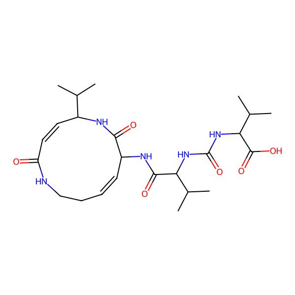 2D Structure of 2-[[1-[[(3Z,9Z)-2,7-dioxo-5-propan-2-yl-1,6-diazacyclododeca-3,9-dien-8-yl]amino]-3-methyl-1-oxobutan-2-yl]carbamoylamino]-3-methylbutanoic acid