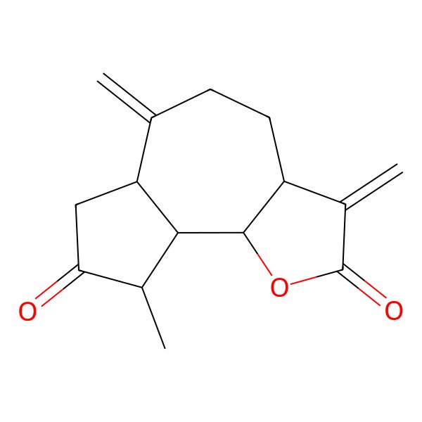 2D Structure of (3aS,6aR,9S,9aR,9bR)-9-methyl-3,6-dimethylidene-3a,4,5,6a,7,9,9a,9b-octahydroazuleno[4,5-b]furan-2,8-dione