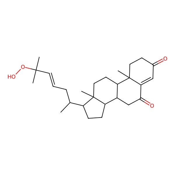 2D Structure of 17-[(E,2R)-6-hydroperoxy-6-methylhept-4-en-2-yl]-10,13-dimethyl-2,7,8,9,11,12,14,15,16,17-decahydro-1H-cyclopenta[a]phenanthrene-3,6-dione
