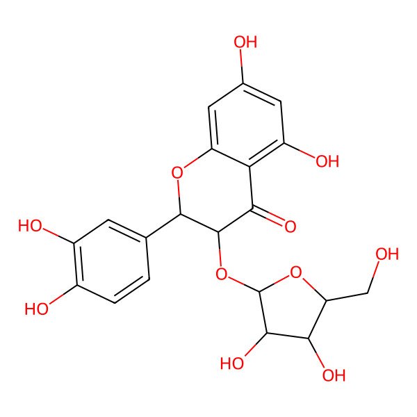 2D Structure of 3-((3,4-Dihydroxy-5-(hydroxymethyl)tetrahydrofuran-2-yl)oxy)-2-(3,4-dihydroxyphenyl)-5,7-dihydroxychroman-4-one