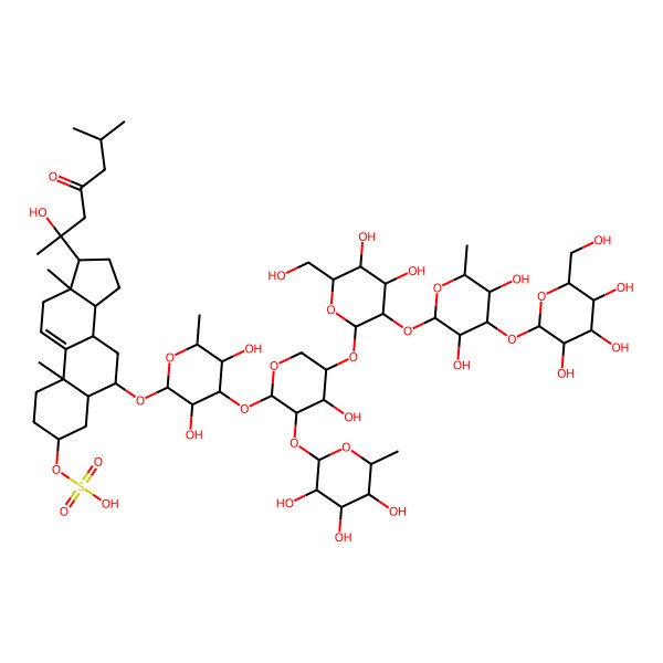 2D Structure of [(3S,5S,6S,8S,10S,13S,14S,17S)-6-[(2R,3R,4S,5R,6R)-4-[(2S,3R,4S,5R)-5-[(2S,3R,4S,5R,6R)-3-[(2S,3R,4S,5S,6R)-3,5-dihydroxy-6-methyl-4-[(2S,3R,4S,5R,6R)-3,4,5-trihydroxy-6-(hydroxymethyl)oxan-2-yl]oxyoxan-2-yl]oxy-4,5-dihydroxy-6-(hydroxymethyl)oxan-2-yl]oxy-4-hydroxy-3-[(2S,3R,4S,5S,6R)-3,4,5-trihydroxy-6-methyloxan-2-yl]oxyoxan-2-yl]oxy-3,5-dihydroxy-6-methyloxan-2-yl]oxy-17-[(2S)-2-hydroxy-6-methyl-4-oxoheptan-2-yl]-10,13-dimethyl-2,3,4,5,6,7,8,12,14,15,16,17-dodecahydro-1H-cyclopenta[a]phenanthren-3-yl] hydrogen sulfate