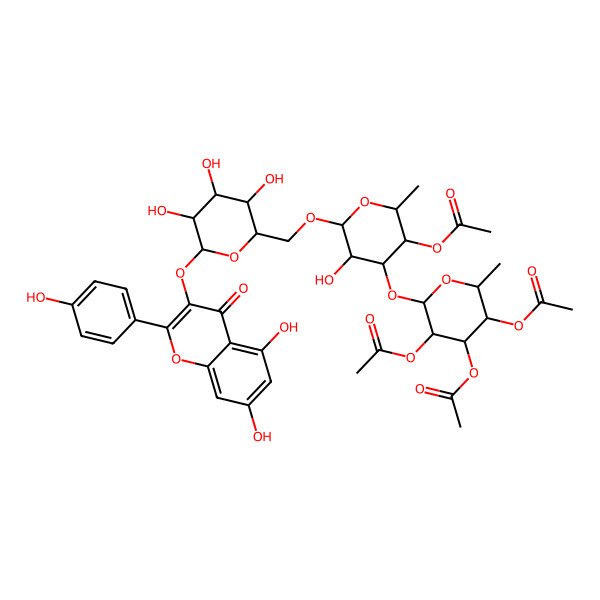 2D Structure of [(2S,3S,4S,5R,6R)-6-[[(2R,3S,4S,5R,6S)-6-[5,7-dihydroxy-2-(4-hydroxyphenyl)-4-oxochromen-3-yl]oxy-3,4,5-trihydroxyoxan-2-yl]methoxy]-5-hydroxy-2-methyl-4-[(2S,3R,4R,5S,6S)-3,4,5-triacetyloxy-6-methyloxan-2-yl]oxyoxan-3-yl] acetate