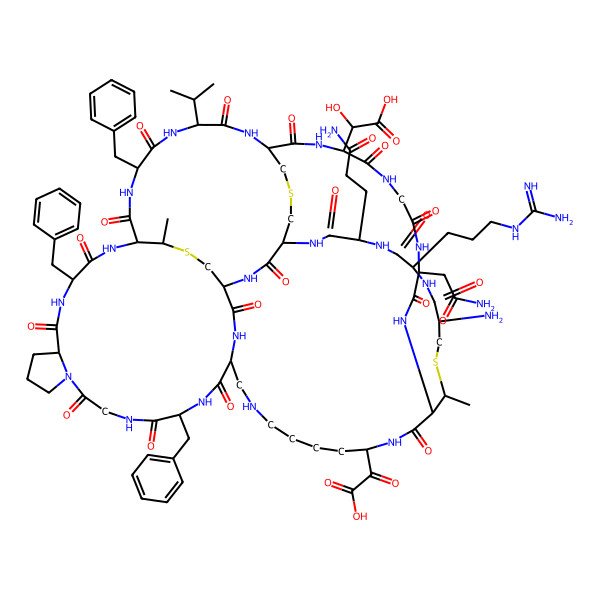 2D Structure of (2R)-2-[(1S,4S,13S,16S,19R,22S,25S,28R,31S,37S,41R,44R,47S,50S,53R,56R,65S)-44-amino-37-(2-amino-2-oxoethyl)-50-(3-amino-3-oxopropyl)-4,16,22-tribenzyl-47-(3-carbamimidamidopropyl)-41,70-dimethyl-65-oxalo-2,5,8,14,17,20,23,26,29,32,35,38,45,48,51,54,57,67-octadecaoxo-25-propan-2-yl-42,69,72-trithia-3,6,9,15,18,21,24,27,30,33,36,39,46,49,52,55,58,60,66-nonadecazapentacyclo[38.18.9.319,56.328,53.09,13]triheptacontan-31-yl]-2-hydroxyacetic acid