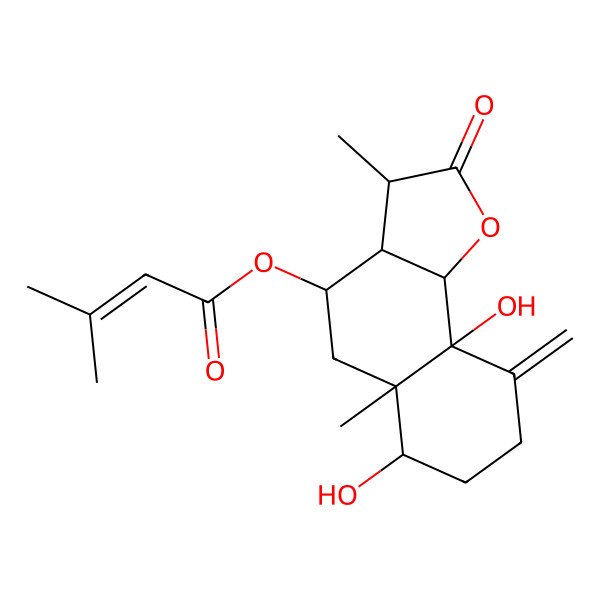 2D Structure of (6,9a-Dihydroxy-3,5a-dimethyl-9-methylidene-2-oxo-3,3a,4,5,6,7,8,9b-octahydrobenzo[g][1]benzofuran-4-yl) 3-methylbut-2-enoate