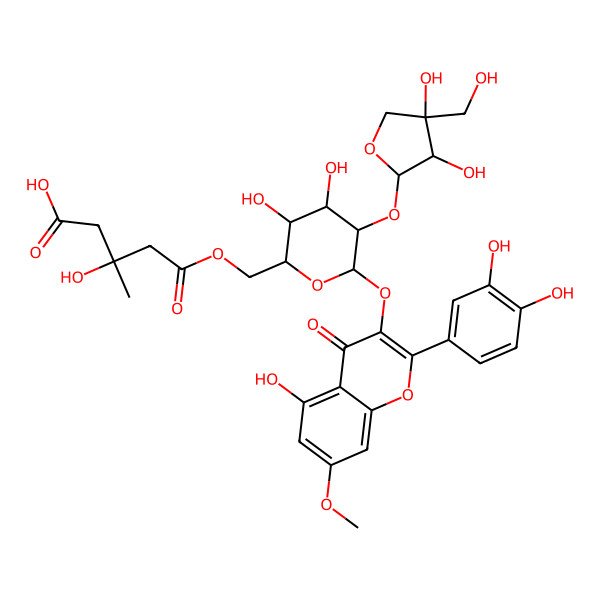 2D Structure of 5-[[5-[3,4-Dihydroxy-4-(hydroxymethyl)oxolan-2-yl]oxy-6-[2-(3,4-dihydroxyphenyl)-5-hydroxy-7-methoxy-4-oxochromen-3-yl]oxy-3,4-dihydroxyoxan-2-yl]methoxy]-3-hydroxy-3-methyl-5-oxopentanoic acid