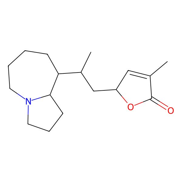2D Structure of (2S)-2-[(2R)-2-[(9R,9aS)-2,3,5,6,7,8,9,9a-octahydro-1H-pyrrolo[1,2-a]azepin-9-yl]propyl]-4-methyl-2H-furan-5-one