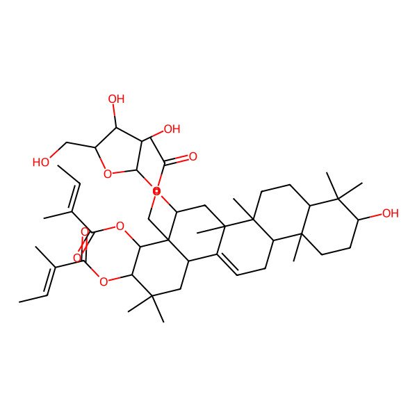 2D Structure of [5-Acetyloxy-4a-[[3,4-dihydroxy-5-(hydroxymethyl)oxolan-2-yl]oxymethyl]-10-hydroxy-2,2,6a,6b,9,9,12a-heptamethyl-4-(2-methylbut-2-enoyloxy)-1,3,4,5,6,6a,7,8,8a,10,11,12,13,14b-tetradecahydropicen-3-yl] 2-methylbut-2-enoate