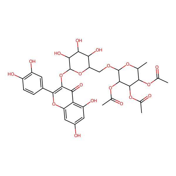 2D Structure of [4,5-Diacetyloxy-6-[[6-[2-(3,4-dihydroxyphenyl)-5,7-dihydroxy-4-oxochromen-3-yl]oxy-3,4,5-trihydroxyoxan-2-yl]methoxy]-2-methyloxan-3-yl] acetate