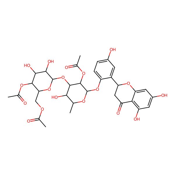 2D Structure of [(2R,3S,4R,5R,6S)-3-acetyloxy-6-[(2S,3R,4R,5S,6S)-3-acetyloxy-2-[2-[(2S)-5,7-dihydroxy-4-oxo-2,3-dihydrochromen-2-yl]-4-hydroxyphenoxy]-5-hydroxy-6-methyloxan-4-yl]oxy-4,5-dihydroxyoxan-2-yl]methyl acetate
