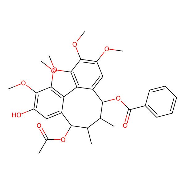 2D Structure of [(8R,9S,10R,11R)-11-acetyloxy-14-hydroxy-3,4,5,15,16-pentamethoxy-9,10-dimethyl-8-tricyclo[10.4.0.02,7]hexadeca-1(16),2,4,6,12,14-hexaenyl] benzoate