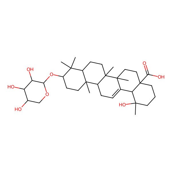 2D Structure of (1R,4aS,6aS,6aS,6bR,8aS,10S,12aR,14bS)-1-hydroxy-1,6a,6b,9,9,12a-hexamethyl-10-[(2S,3R,4S,5S)-3,4,5-trihydroxyoxan-2-yl]oxy-2,3,4,5,6,6a,7,8,8a,10,11,12,13,14b-tetradecahydropicene-4a-carboxylic acid