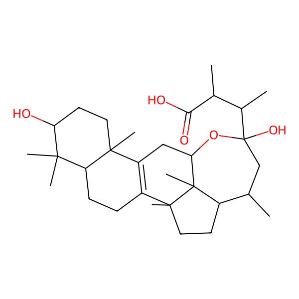 2D Structure of (2S,3R)-3-[(1S,5R,7R,10S,13R,15S,17R,18R,21R)-7,15-dihydroxy-1,6,6,10,17,21-hexamethyl-14-oxapentacyclo[11.7.1.02,11.05,10.018,21]henicos-2(11)-en-15-yl]-2-methylbutanoic acid