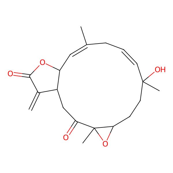 2D Structure of 9-Hydroxy-4,9,13-trimethyl-18-methylidene-5,16-dioxatricyclo[13.3.0.04,6]octadeca-10,13-diene-3,17-dione