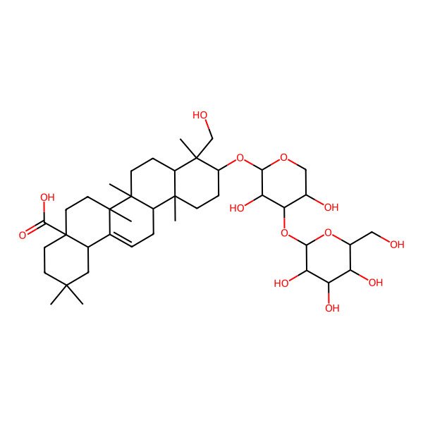 2D Structure of (4aS,6aR,6aS,6bR,8aR,9S,10S,12aR,14bS)-10-[(2S,3R,4S,5S)-3,5-dihydroxy-4-[(2S,3R,4S,5S,6R)-3,4,5-trihydroxy-6-(hydroxymethyl)oxan-2-yl]oxyoxan-2-yl]oxy-9-(hydroxymethyl)-2,2,6a,6b,9,12a-hexamethyl-1,3,4,5,6,6a,7,8,8a,10,11,12,13,14b-tetradecahydropicene-4a-carboxylic acid