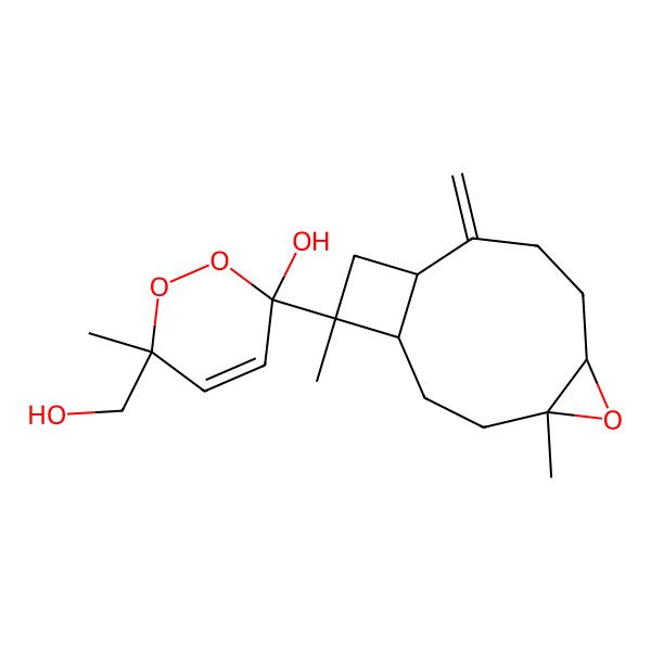 2D Structure of 3-(4,12-Dimethyl-9-methylidene-5-oxatricyclo[8.2.0.04,6]dodecan-12-yl)-6-(hydroxymethyl)-6-methyl-1,2-dioxin-3-ol