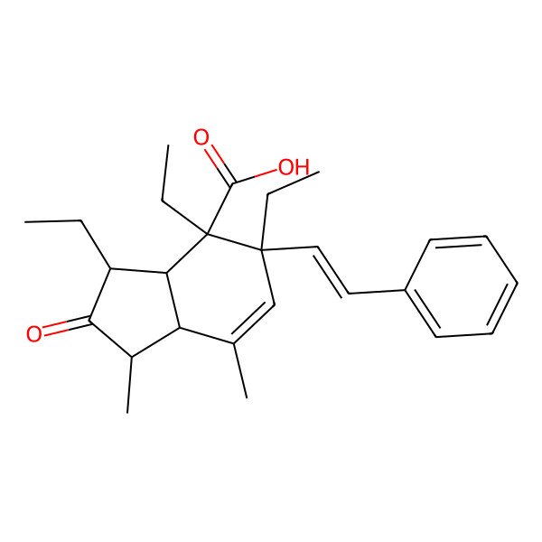 2D Structure of 3,4,5-Triethyl-1,7-dimethyl-2-oxo-5-(2-phenylethenyl)-1,3,3a,7a-tetrahydroindene-4-carboxylic acid