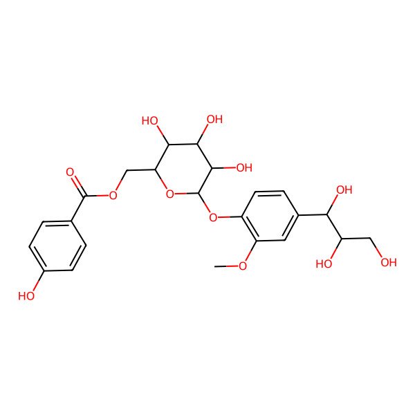2D Structure of [3,4,5-Trihydroxy-6-[2-methoxy-4-(1,2,3-trihydroxypropyl)phenoxy]oxan-2-yl]methyl 4-hydroxybenzoate
