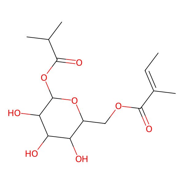 2D Structure of [3,4,5-Trihydroxy-6-(2-methylpropanoyloxy)oxan-2-yl]methyl 2-methylbut-2-enoate