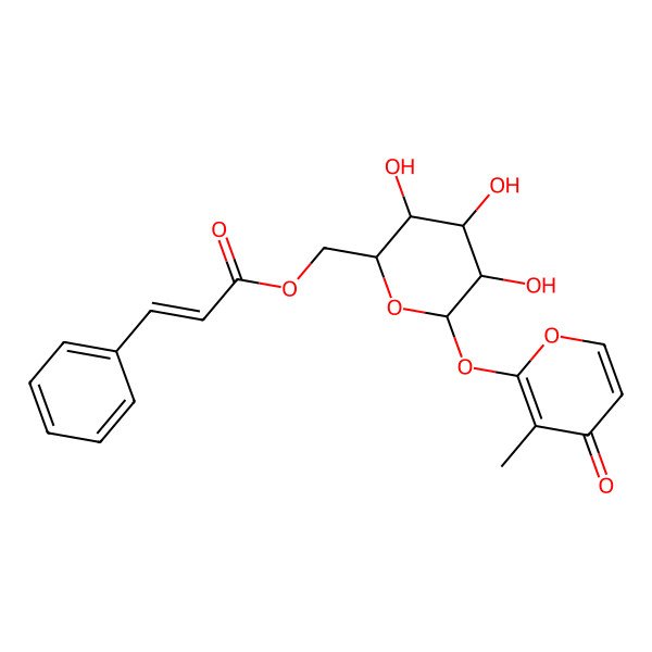 2D Structure of [3,4,5-Trihydroxy-6-(3-methyl-4-oxopyran-2-yl)oxyoxan-2-yl]methyl 3-phenylprop-2-enoate