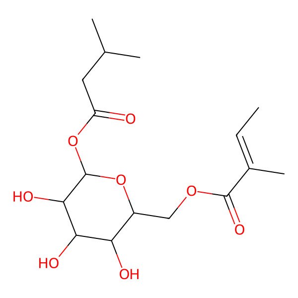 2D Structure of [3,4,5-Trihydroxy-6-(3-methylbutanoyloxy)oxan-2-yl]methyl 2-methylbut-2-enoate