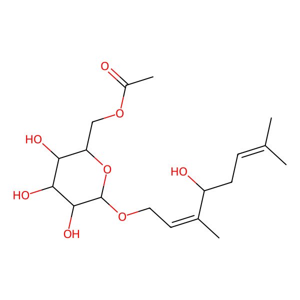 2D Structure of [3,4,5-Trihydroxy-6-(4-hydroxy-3,7-dimethylocta-2,6-dienoxy)oxan-2-yl]methyl acetate