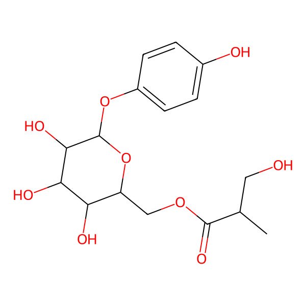 2D Structure of [3,4,5-Trihydroxy-6-(4-hydroxyphenoxy)oxan-2-yl]methyl 3-hydroxy-2-methylpropanoate