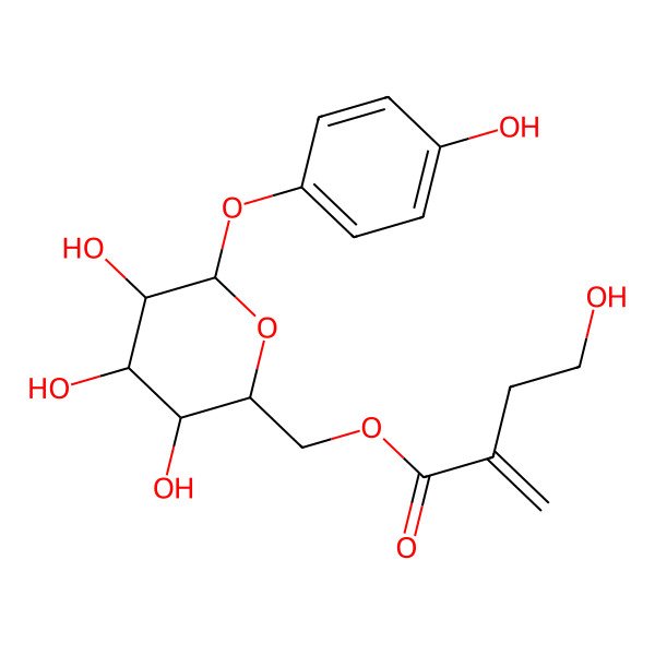 2D Structure of [3,4,5-Trihydroxy-6-(4-hydroxyphenoxy)oxan-2-yl]methyl 4-hydroxy-2-methylidenebutanoate