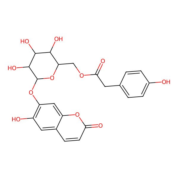 2D Structure of [3,4,5-Trihydroxy-6-(6-hydroxy-2-oxochromen-7-yl)oxyoxan-2-yl]methyl 2-(4-hydroxyphenyl)acetate