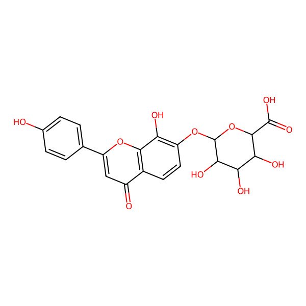 2D Structure of 3,4,5-Trihydroxy-6-[8-hydroxy-2-(4-hydroxyphenyl)-4-oxochromen-7-yl]oxyoxane-2-carboxylic acid