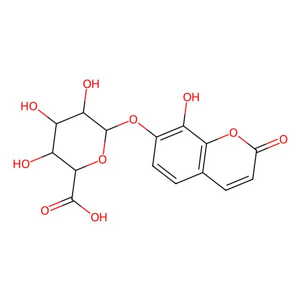 2D Structure of 3,4,5-Trihydroxy-6-(8-hydroxy-2-oxochromen-7-yl)oxyoxane-2-carboxylic acid 2D Structure of 3,4,5-Trihydroxy-6-(8-hydroxy-2-oxochromen-7-yl)oxyoxane-2-carboxylic acid