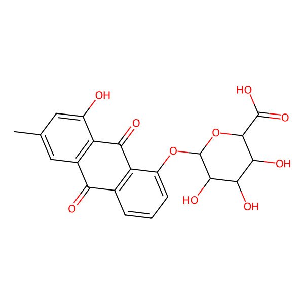 2D Structure of 3,4,5-Trihydroxy-6-(8-hydroxy-6-methyl-9,10-dioxoanthracen-1-yl)oxyoxane-2-carboxylic acid